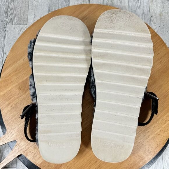 Koolaburra by Ugg‎ Fuzz’d Out Faux Fur Sandals Black Grey 9 Cheetah Slingback - Picture 8 of 10